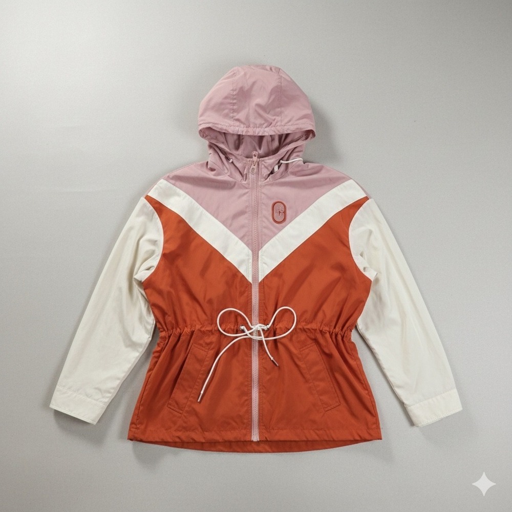 Coach Colorblock Windbreaker Jacket Pink Orange C3675 Sz L Lightweight Casual